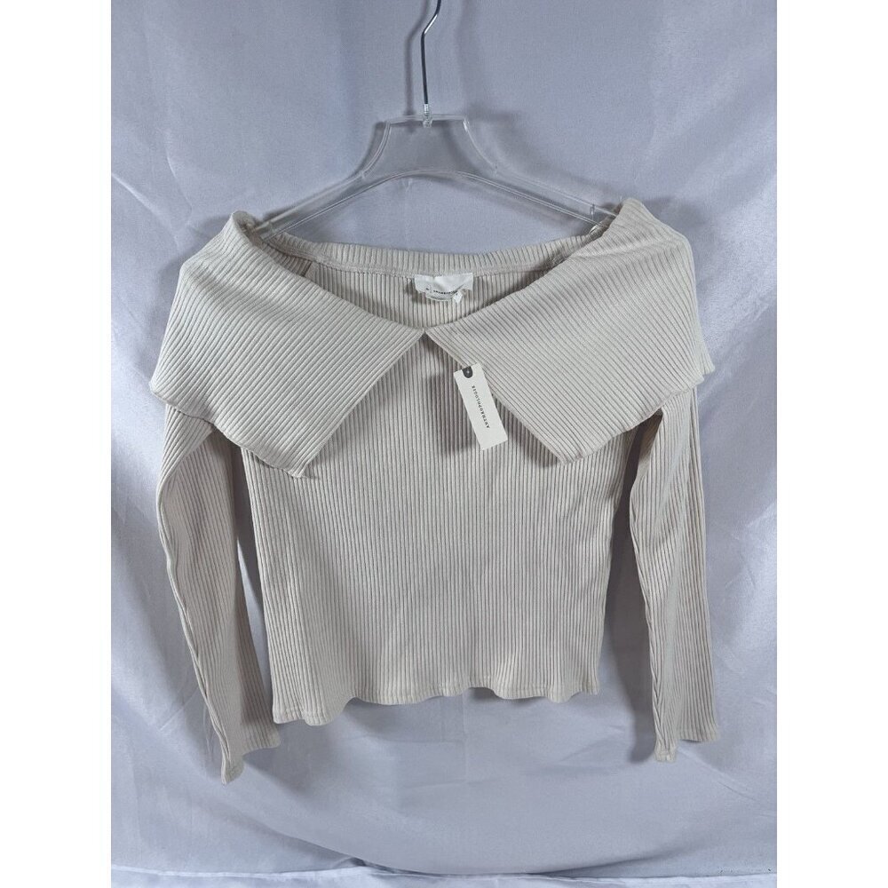 New Anthropologie Collared Off The Shoulder Ribbed Top Medium Ivory - Picture 4 of 9